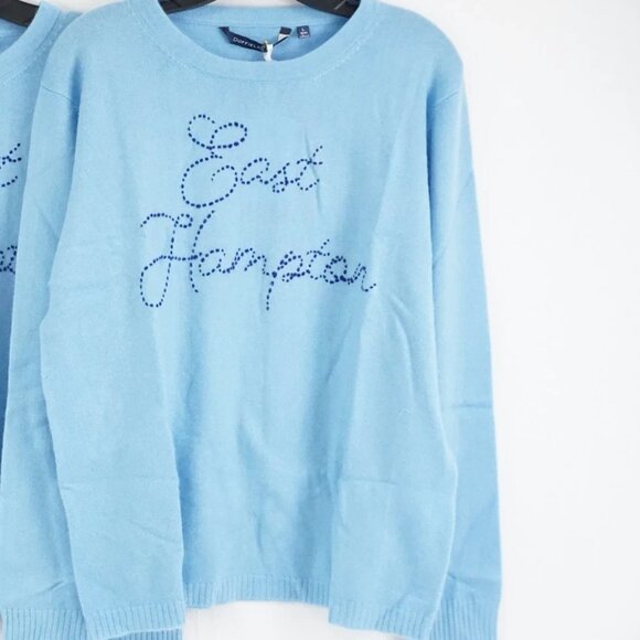Duffield Lane East Hampton Classic Crew Neck Cashmere Sweater in blue,New Products : American Fashion Style Bags On Sale